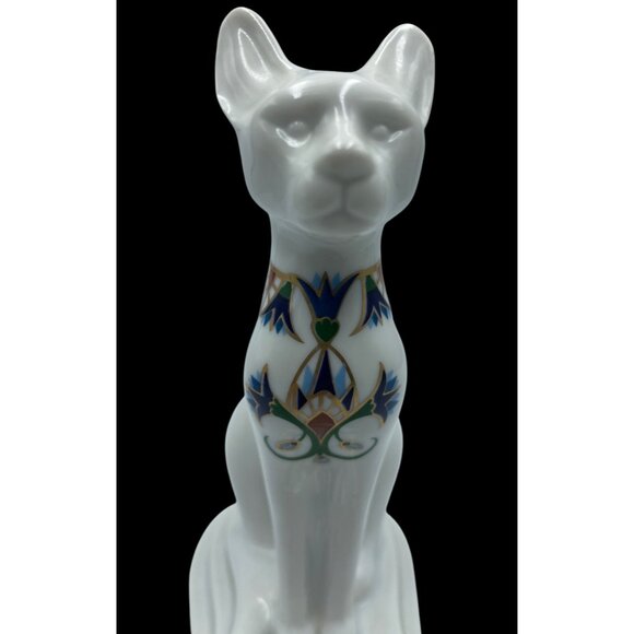 Elizabeth Arden Treasures Of The Pharaohs White Ceramic Cat Figurine Trinket Box - Picture 8 of 16
